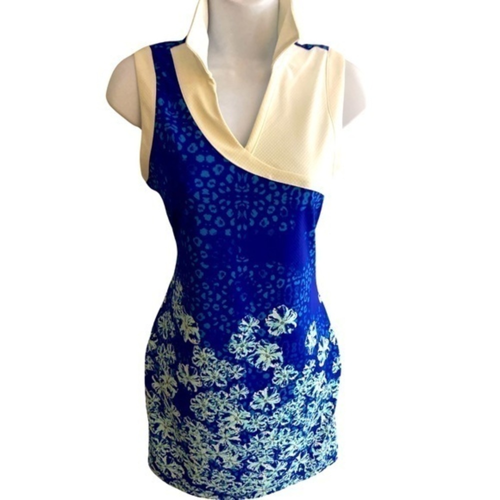 Izod Performance Dress - S blue white , polyester spandex,